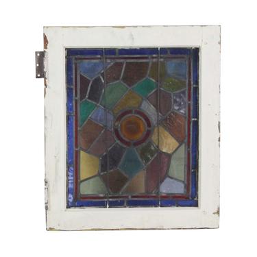 Reclaimed Petite Wood Framed Stained Glass Window 22.5 x 19.5