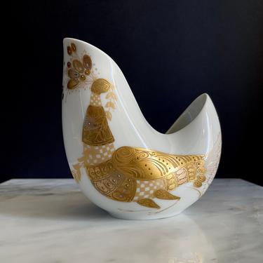 Vintage Rosenthal Porcelain Vase, Studio Linie Line, Quatre Couleurs by Bjorn Wiinblad - Gilt Gold Peacock, Hand Painted, Collectible 