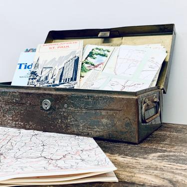 Vintage Metal Box | Cash Deposit Box | Bankers Box | Craft Storage | Card Box | Card Display | Rustic Metal Storage | Desk Organization 