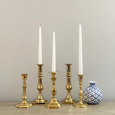 Brass Candlestick Set 5 Shiny Polished Quality Brass Gold Candle Holders Harvin VMC Baldwin 