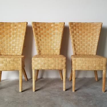 Vintage McGuire Style Woven Wicker Dining Chairs - Set of 3 