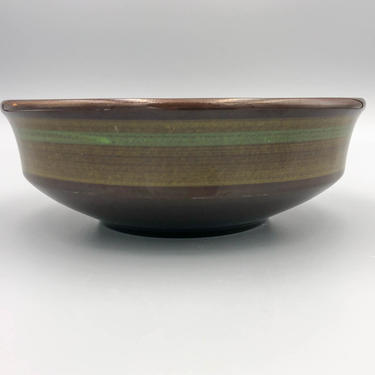 Franciscan Madeira Earthenware 9-3/8&amp;quot; Serving Bowl [ Vintage 1970s California Pottery Brown and Green Mid Century Modern Dinnerware ] 