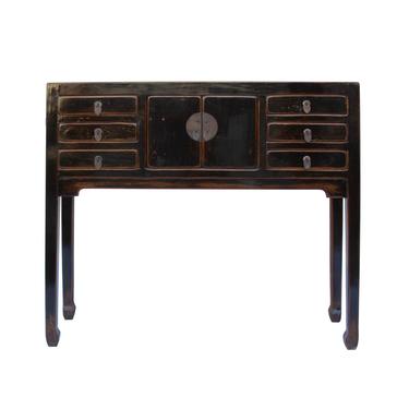 Chinese Oriental Rustic Black Lacquer Drawers Side Table cs5356S