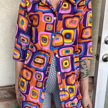 70s vintage psychedelic button up with 3/4 sleeves 