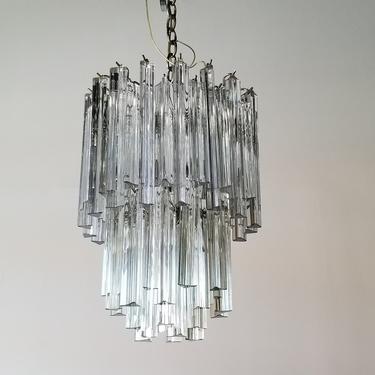 1970's Vintage Italian Tiered Clear Murano Glass Chandelier. 