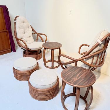 Vintage Steamed Rattan Leisure Set with Cushions - 6 pieces 