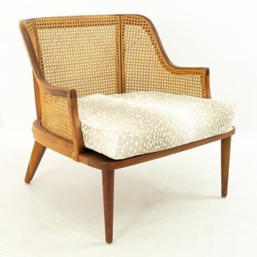 Mid Century Walnut and Cane Upholstered Lounge Chair - mcm 