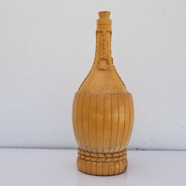 70's Alfonso Bini Italian Carved Wood Bottle Shape Ice Bucket . 
