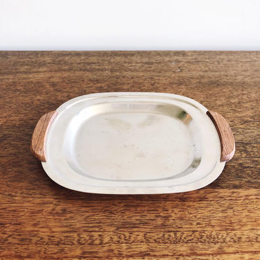 Vintage Lundtofte Denmark Stainless Steel and Teak Tray 