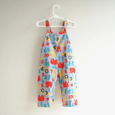 Vintage Toddler Corduroy Overalls with Animals and Numbers, Colorful Vintage Children's Overalls Unisex Boys or Girls Blue Corduroy Overalls 