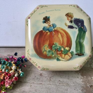 Vintage Peter Pumpkin Eater Tin Made In England, Small Lidded Tin Pumpkin Lovers, Metal Trinket Box 