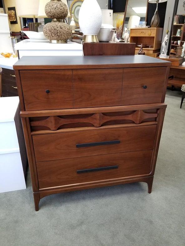 Mid-Century Modern Highboy dresser with sculpted fronts