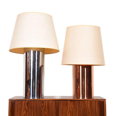 Pair of Mid Century Tinted Chrome Double-Socketed Table Lamps