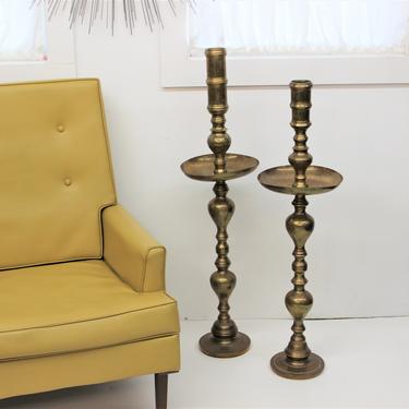 Beautiful vintage large brass floor candle holders 