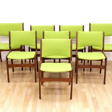 Mid Century  Dining Chairs 8 Set by Henning Kjernaulf for Korup Stolefabrik of Denmark 