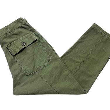 Vintage 1970s US Army OG-107 Cotton Sateen Field Trousers / Pants ~ measure 30.5 x 25.5 ~ Vietnam War Era ~ 30 31 Waist ~ Short 