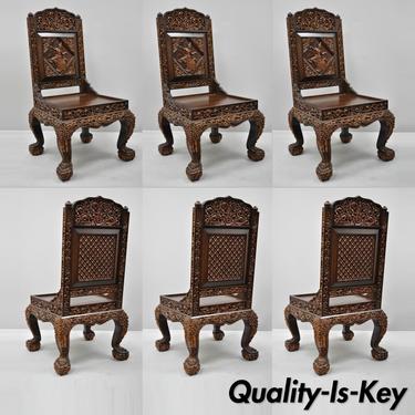 6 Hand Carved Thai Oriental Teak Wood Dining Chairs with Dancing Female Figure