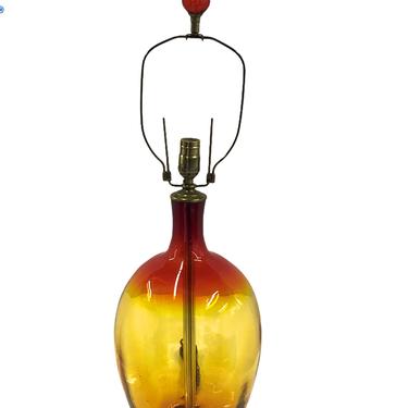 Modern Designed 1962 by Wayne Husted Tangerine Amberina Colored Tall Blown Blenko Glass Table Lamp