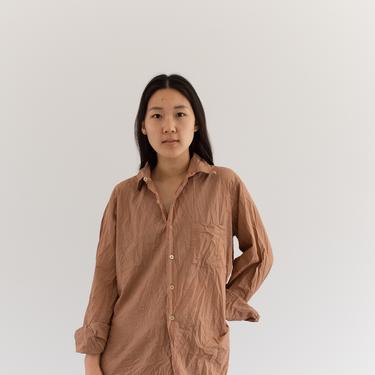 Vintage Rinsed Orange Long Sleeve Shirt | Simple Blouse | Crinkled Cotton Work Shirt | S M L | 