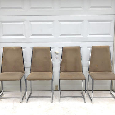 Set of Italian Modern Dining Chrome Dining Chairs 