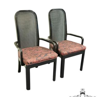 Set of 2 BERNHARDT FURNITURE Asian Inspired Black Lacquered Cane Back Dining Arm Chair 265-522 