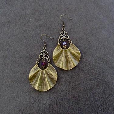 Hammered bronze earrings, crystal earrings, unique artisan earrings, ethnic earrings earrings, bohemian earrings, bold statement earrings 