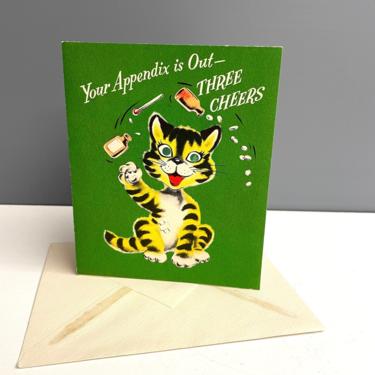 Get well card - appendix removal - 1950s vintage Norcross unused greeting card 