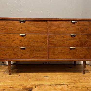 6 Drawer Walnut Mid Century Lowboy Dresser