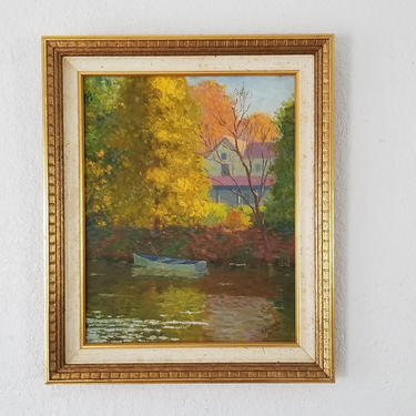 1934 H. Westphalen Rural Autumn Landscape Oil Painting . 