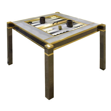 Karl Springer Incredible “Square Leg Game Table” in Gunmetal and Brass 1970s