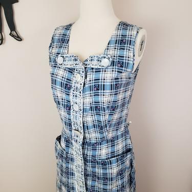 Vintage 1940's Plaid Day Dress / 50s Cotton Print Dress S 