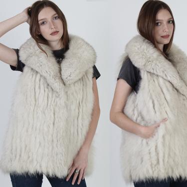 Vintage 80s Fox Fur Vest / Real Arctic White Fox Ski Jacket / Plush Real Fur Chubby Corded Winter Apres Ski Trip Outdoor Vest 