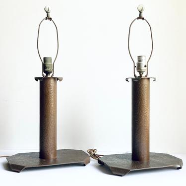 AS IS Antique Art Deco Folk Art Hammered Chase Copper Tubing Table Lamp Bases 