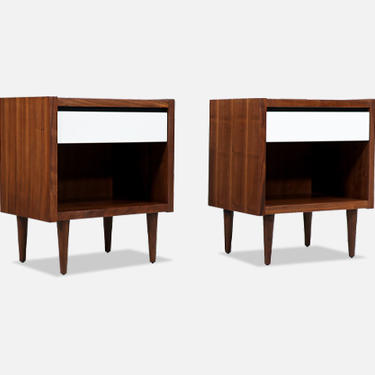 Mid-Century Walnut Night Stands with Lacquered Accent Drawers by Lane Furniture