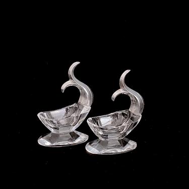 Vintage Pair of Crystal and 835 Silver Open Salts Salt Holder with a Whale Tail Design 