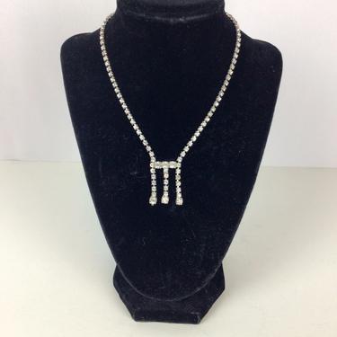 Vintage 50s Necklace | Vintage rhinestone single strand choker | 1950s three strand pendant clear rhinestone  necklace 