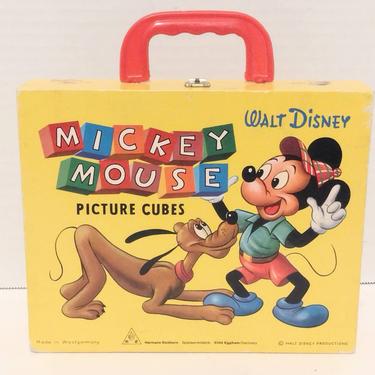 Vintage 1960s Walt Disney Mickey Mouse Picture Cubes Puzzle Box West Germany 8x6 