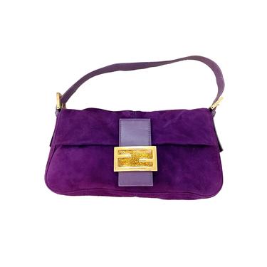Fendi Purple Suede Baguette Shoulder Bag