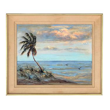 Vintage Old Florida Original Tropical Landscape Painting Mary Coulter Highwaymen 