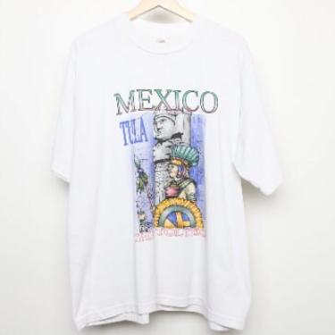 vintage 1990s y2k TOLTEC, MEXICO oversize boxy slouchy faded white t-shirt top -- size xl men's t shirt 