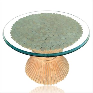 Bamboo Rattan Sheaf Side Table with Glass Top by McGuire 