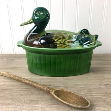 French pottery mallard duck terrine - vintage decorative kitchenware 