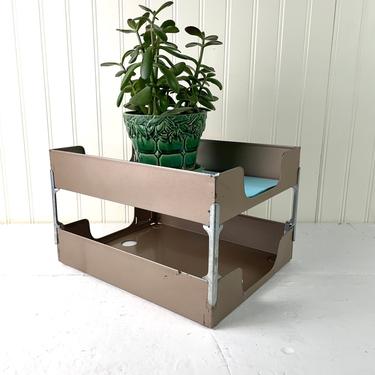 Double letter tray - vintage steel office organizer 