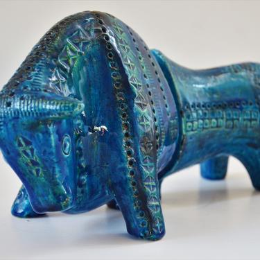 Rimini Blue Italian Pottery Bull Bookends by Aldo Londi for Bitossi, Raymor 