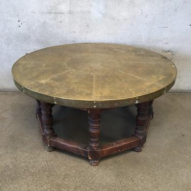 Mid Century Moroccan Coffee Table with Brass Top