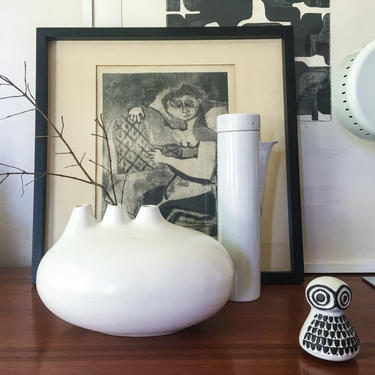 German Triple Weed Pot Vase  Studio Pottery Art Vintage Mid Century White 