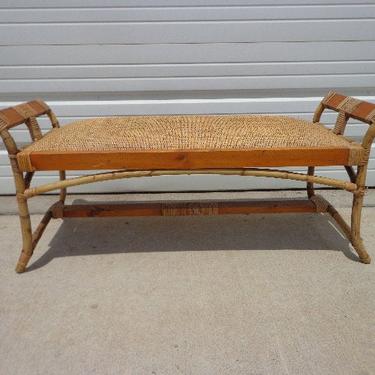 Antique Rattan Bench Primitive Beachy Boho Chic Loveseat Couch Stool Seating Peacock Coastal Vintage Miami Glam Chair Bohemian Tommy Bahama 
