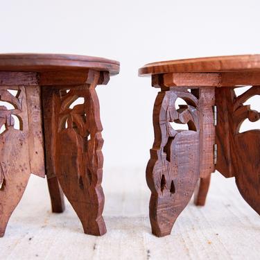 2 Available! - Adorable Mini Hand Carved Bohemian Vintage Moroccan Accent Tables 