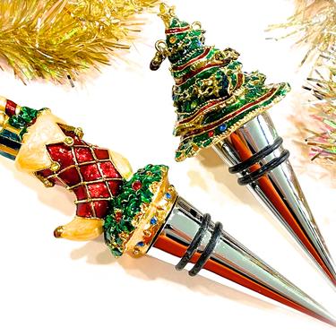 VINTAGE: 2pc - Cloisonné Enameled Wine Stoppers - Holiday Christmas - SKU 15-D2-00033459 