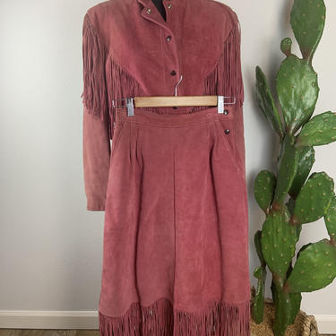 Vintage Women’s Lariat Fringed Western Suit Jacket and Skirt Set 